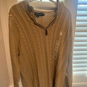 U.S. Polo Assn. Men's Beige Cable Knit Zip-Up Sweater